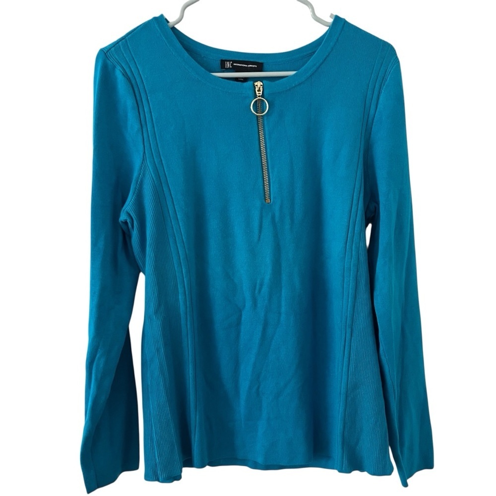 INC International Concepts Teal Quarter Zip Ribbed Sweater XXL